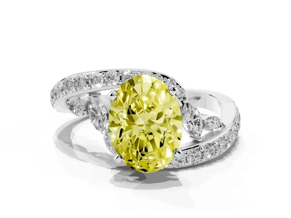 Fancy Yellow Oval Cut Solitaire with Pavé Twist Band and Four-Prong Setting White gold
