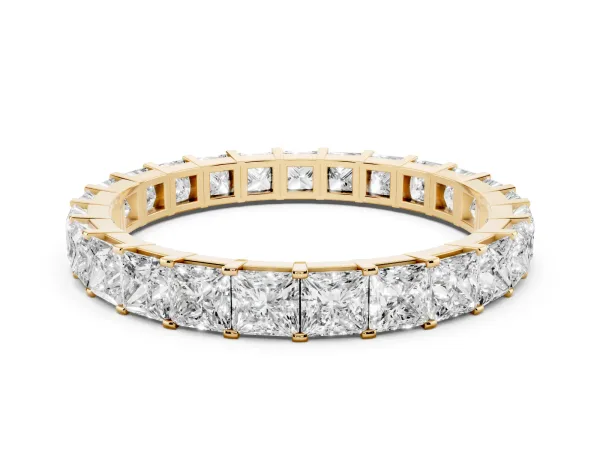 Princess Cut Diamond Eternity Band with Channel Setting and Shared Prong Yellow gold