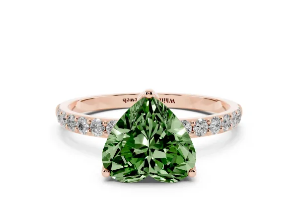 Fancy Green Heart Cut Diamond Solitaire Engagement Ring with Round Pavé Band and Prong Setting Rose gold