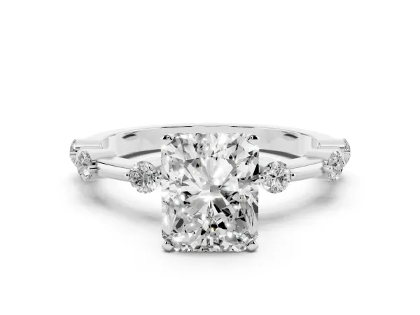 Radiant Cut Solitaire Diamond Ring with Bezel Set Side Stones and Prong Setting Platinum