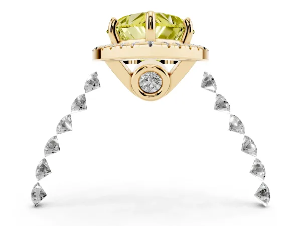 Fancy Yellow Heart Cut Halo Pavé Diamond Engagement Ring with Four-Prong Setting Yellow gold