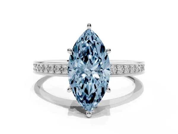 Fancy Blue Marquise Cut Solitaire Pavé Band Prong Setting Ring Platinum
