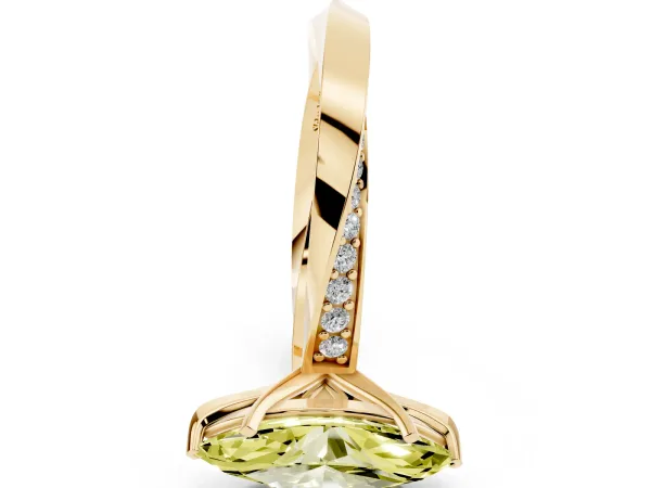 Fancy Yellow Marquise Cut Diamond Engagement Ring with Side Stone Accents and Four-Prong Setting Yellow gold