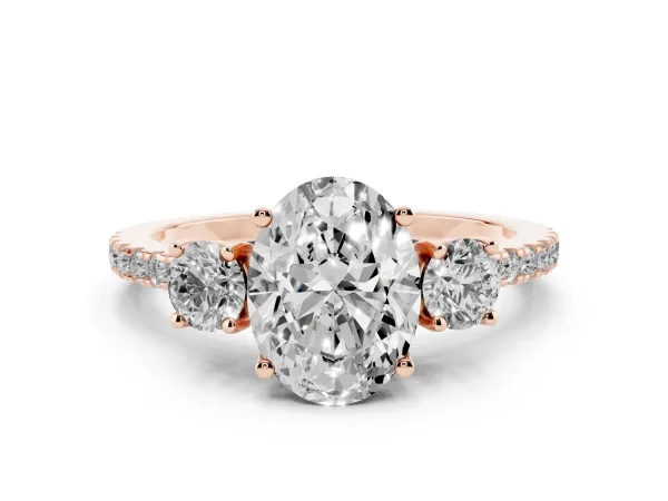Three-Stone Oval Cut Cut Diamond Pavé Band with Prong Setting Rose gold