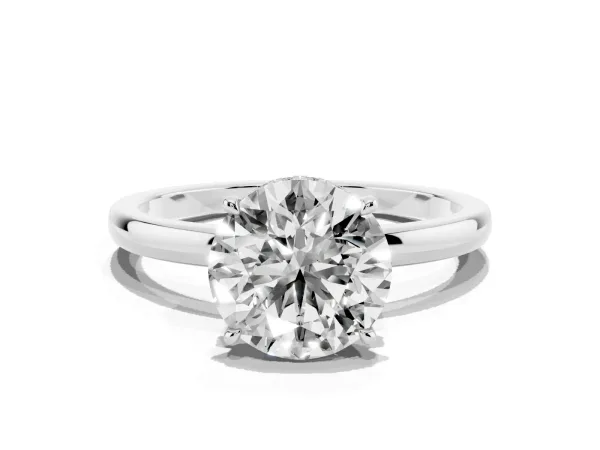 Round Cut Solitaire Engagement Ring with Cathedral Band and Four-Prong Setting White gold