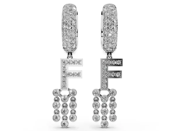Round Diamond Initial F Huggie Hoop Earrings Silver
