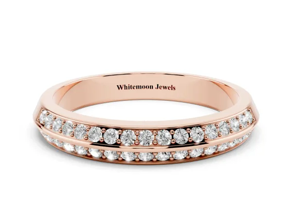 Double Row Round Diamond Channel Set Eternity Band Rose gold