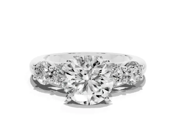 Round Cut Cut Five-Stone Prong Set Diamond Ring with Classic Band Platinum
