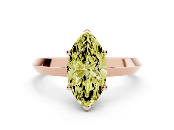 Fancy Yellow Marquise Cut Cut Solitaire Engagement Ring with Flat Band and Four-Prong Setting Rose gold