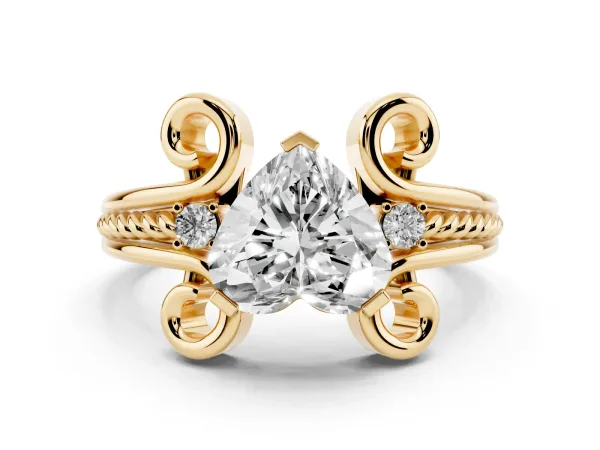 Heart Cut Solitaire Twisted Band Scroll Prong Ring Yellow gold