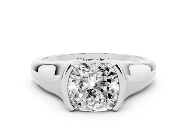 Cushion Cut Solitaire Tension Set Diamond Ring with Split Shank Band Platinum