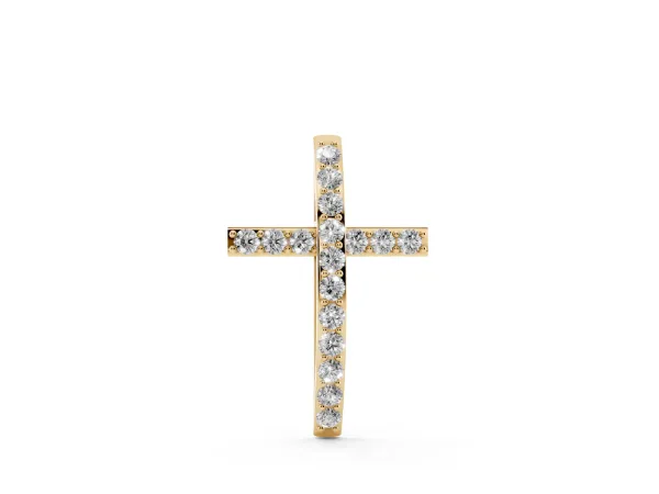 Pavé Round Diamond Cross Pendant with Prong Setting Yellow gold