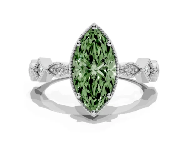 Fancy Green Marquise Cut Milgrain Marquise Diamond Twist Band Ring White gold