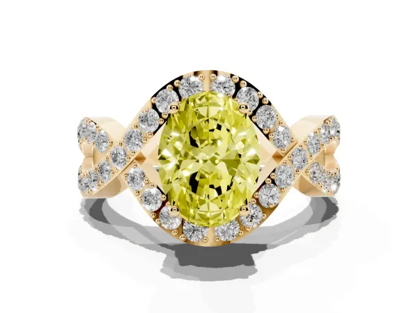 Fancy Yellow Oval Cut Solitaire Twist Band Pavé Diamond Engagement Ring Yellow gold