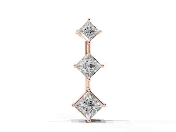 Three-Stone Princess Cut Diamond Pendant with Four-Prong Setting Rose gold