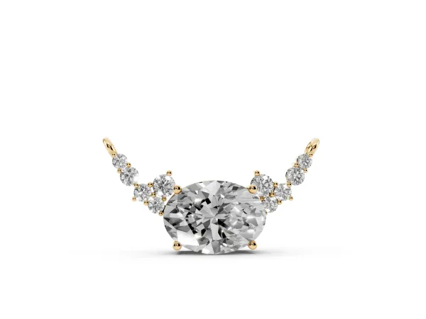Oval Diamond Pendant with Heart Accents and Prong Setting Yellow gold