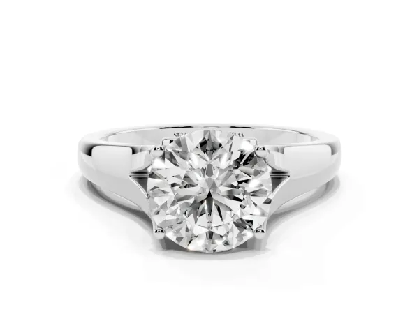 Round Cut Solitaire Diamond Ring with Cathedral Band and Four-Prong Setting White gold