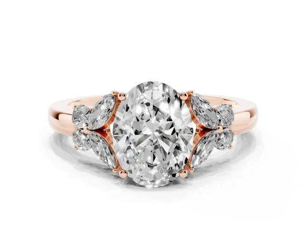Oval Cut Cut Solitaire Floral Diamond Ring with Four-Prong Setting Rose gold
