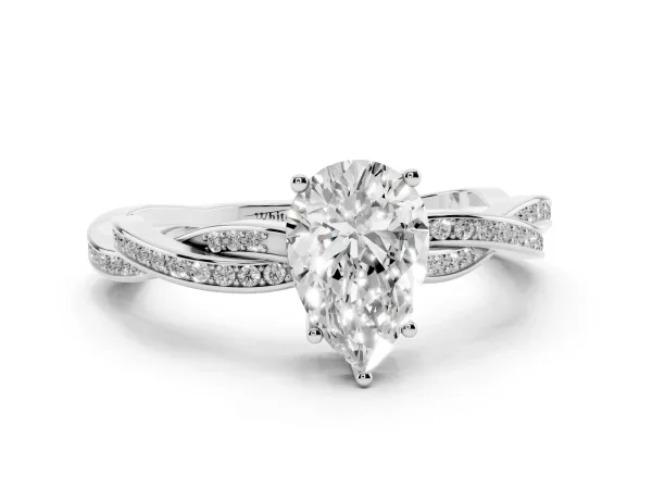 Pear Cut Solitaire Twisted Pave Diamond Ring with Four-Prong Setting Platinum