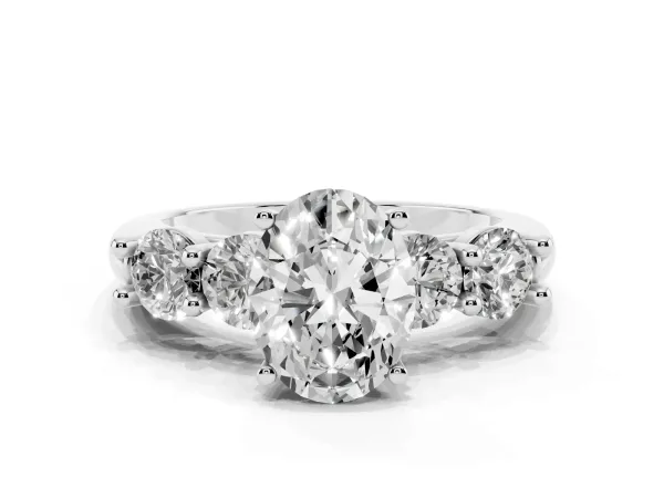 Oval Cut Cut Five-Stone Prong Set Diamond Ring with Classic Band White gold