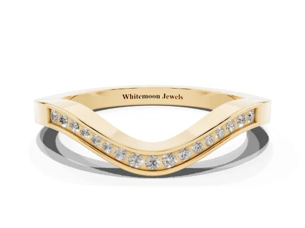 Round Cut Channel Set Wave Band with Pavé Setting Yellow gold