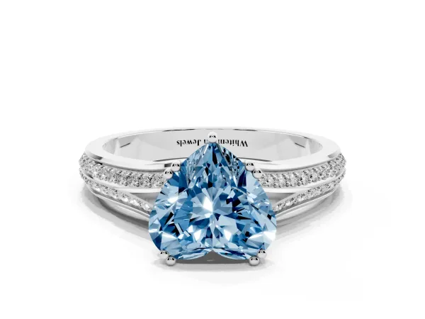 Fancy Blue Heart Cut Diamond Split Shank Engagement Ring with Pavé Band White gold