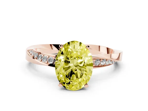Fancy Yellow Oval Cut Diamond Engagement Ring with Side Stone Accents and Four-Prong Setting Rose gold