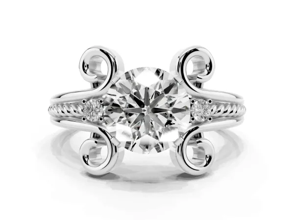 Round Cut Solitaire Twisted Band Scroll Prong Ring Platinum
