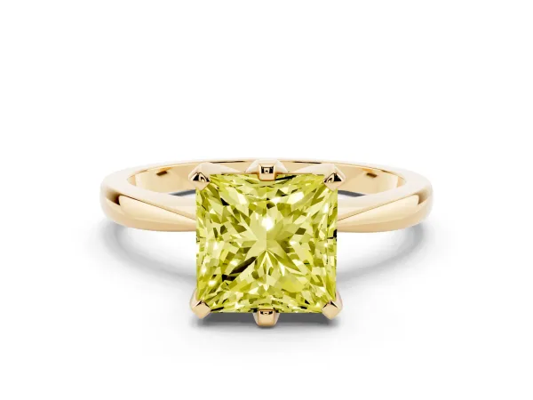 Fancy Yellow Princess Cut Solitaire Engagement Ring with Six-Prong Setting and Tapered Band Yellow gold