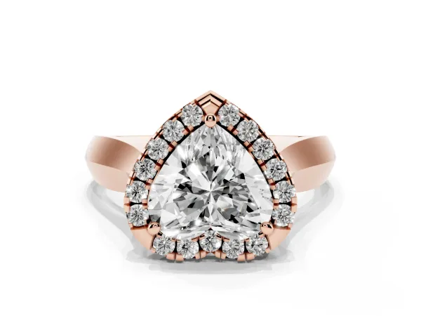 Heart Cut Cut Halo Solitaire Engagement Ring with Square Band and Four-Prong Setting Rose gold