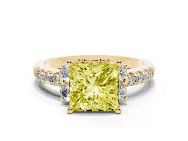 Fancy Yellow Princess Cut Diamond Three-Stone Pave Band with Four-Prong Setting Yellow gold