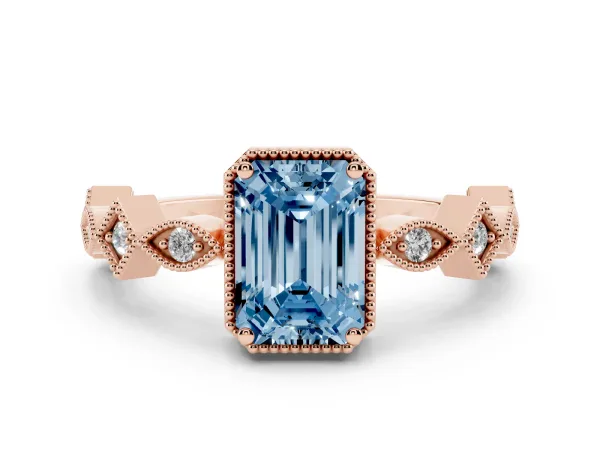 Fancy Blue Emerald Cut Milgrain Marquise Diamond Twist Band Ring Rose gold