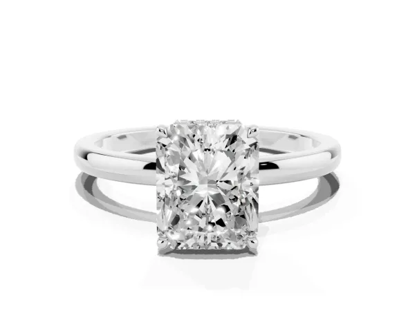 Radiant Cut Solitaire Engagement Ring with Cathedral Band and Four-Prong Setting White gold