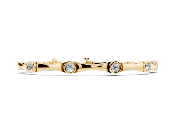 Bezel Set Round Diamond Bamboo Link Bracelet Yellow gold