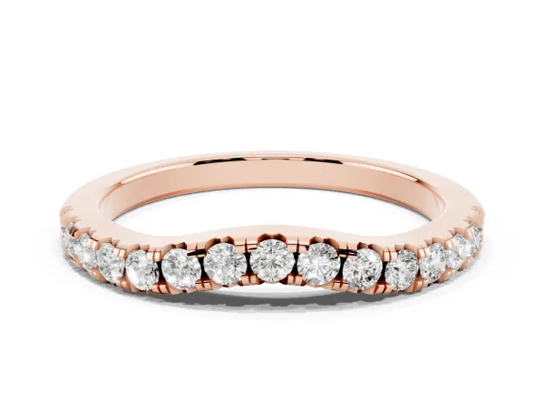 Round Diamond Curved Pavé Wedding Band with Shared Prong Setting Rose gold