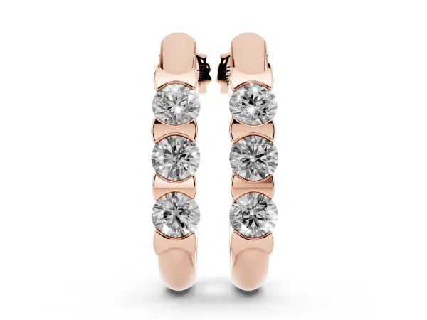 Channel Set Round Diamond Hoop Earrings with Claw Prong Setting Rose gold