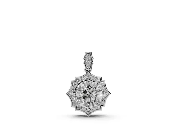 Round Diamond Halo Pendant with Milgrain Prong Setting Silver