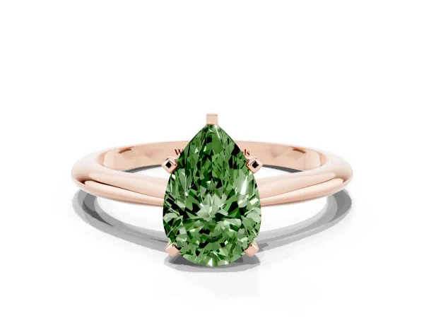 Fancy Green Pear Cut Cut Solitaire Ring with Four-Prong Setting on a Classic Band Rose gold