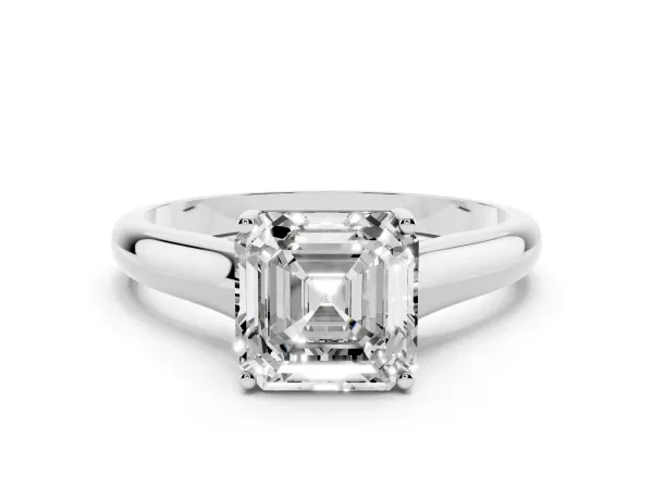 Asscher Cut Solitaire Engagement Ring with Tapered Band and Four-Prong Setting Platinum