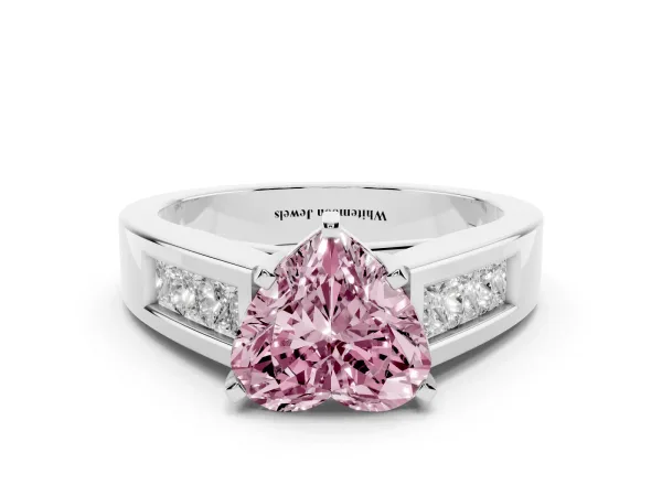 Fancy Pink Heart Cut Cut Channel Set Solitaire Ring with Four-Prong Setting White gold