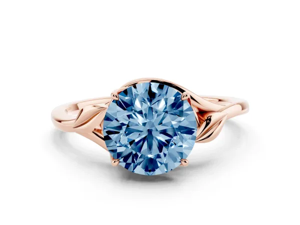Fancy Blue Round Cut Diamond Solitaire Ring with Twist Band and Four-Prong Setting Rose gold