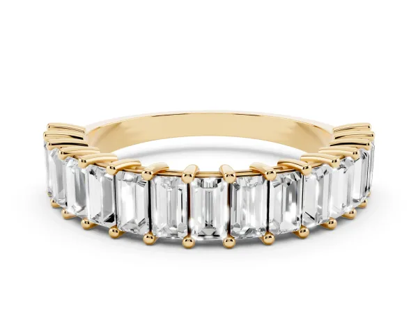Baguette Cut Half Eternity Band with Shared Prong Setting Yellow gold