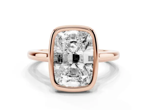 Old Mine Elongated Cushion Diamond Bezel Set Ring Rose gold