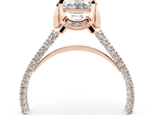 Emerald Cut Solitaire Pave Split Shank Ring with Four-Prong Setting Rose gold
