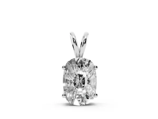 Old Mine Cushion Diamond Solitaire Pendant with Four Prong Setting White gold