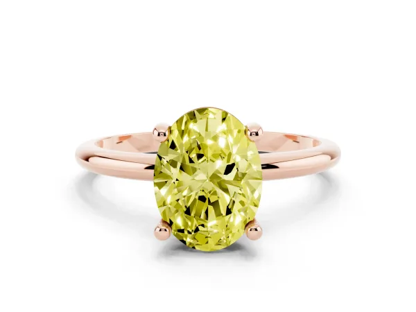 Fancy Yellow Oval Cut Solitaire Diamond Ring with 4-Prong Setting on a Classic Band Rose gold