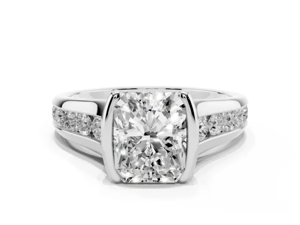 Radiant Cut Solitaire Bezel-Set Diamond Ring with Channel-Set Band Platinum