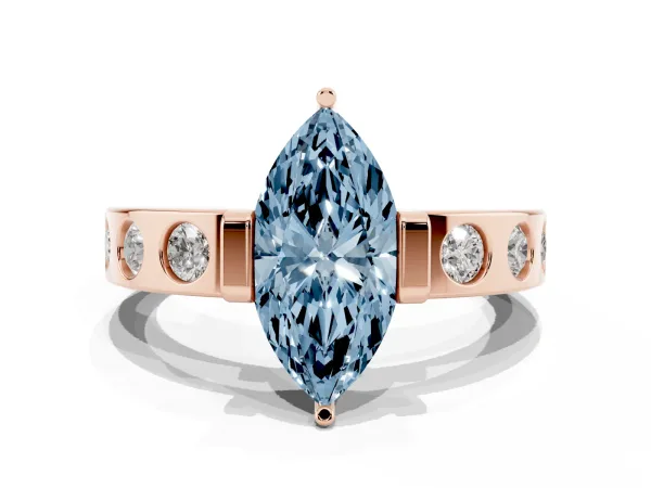 Fancy Blue Marquise Cut Brilliant Channel-Set Diamond Ring with Bezel Prong Setting Rose gold