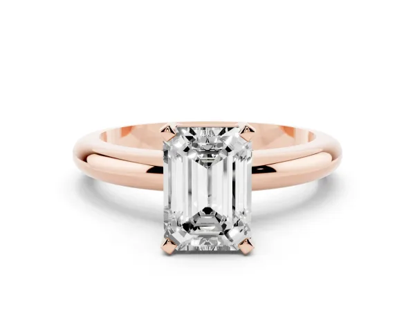 Emerald Cut Diamond Solitaire Engagement Ring with Round Band and Four-Prong Setting Rose gold