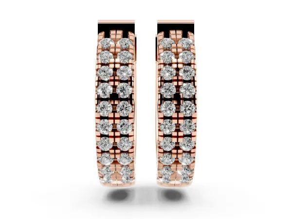 Round Diamond Petite Double Row Huggie Hoop Earrings Rose gold